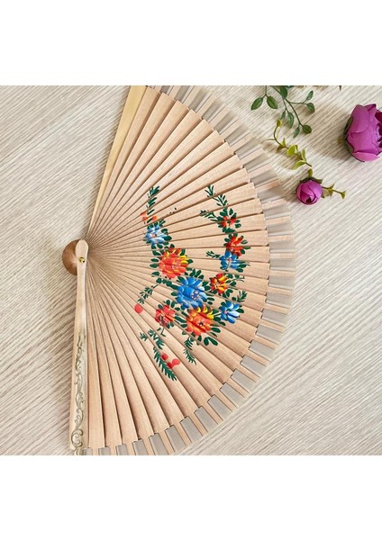 Desenli Çift Taraflı Ahşap Yelpaze Ispanyol Yelpazesi