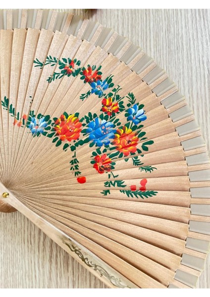 Desenli Çift Taraflı Ahşap Yelpaze Ispanyol Yelpazesi