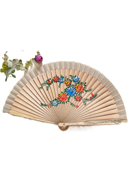Desenli Çift Taraflı Ahşap Yelpaze Ispanyol Yelpazesi