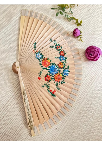 Desenli Çift Taraflı Ahşap Yelpaze Ispanyol Yelpazesi