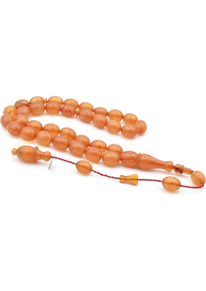 Hikmet Al Said Imzalı Sistemli Hareli Bej Rengi Sıkma Kehribar Tesbih 090