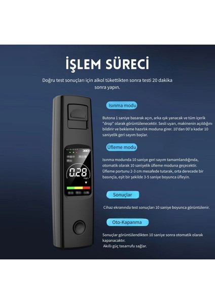 A20 Taşınabilir Alkol Test Cihazı Yüksek Hassasiyetli Alkol Ölçer Hd Ekran Temassız Şarjlı indirimleri