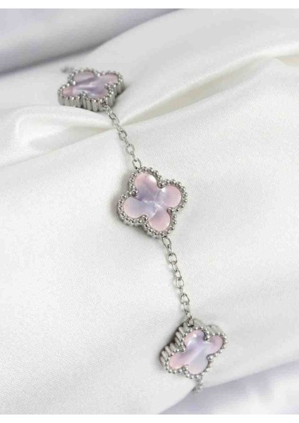Silver Pembe Parlak Hologram Yansımalı Çoklu Yonca Bileklik fiyatları