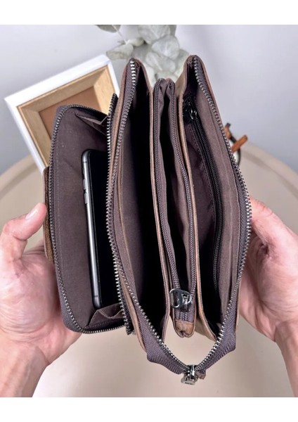 Hakiki Deri Tutma Bantlı Fermuarlı Erkek El Çantası 2113 fiyatları