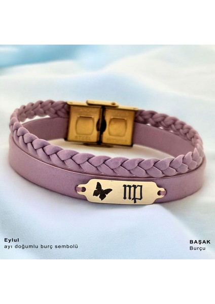 Altın Plakalı 14 Ayar Eylül Ayı Doğumlarına Açık Mor Derili Kelebek Figürlü Hediye BILEKLIK-655AY fiyatları