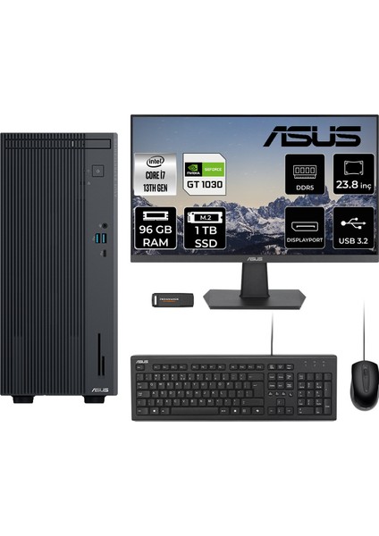 Expertcenter P500 Mini Tower Intel Core I7 13620H 96GB 1tb SSD GT1030/4GB 23.8" Fhd Monitör Fdos Masaüstü Bilgisayar & Per4 USB Bellek P500I716512B0DMNT1343