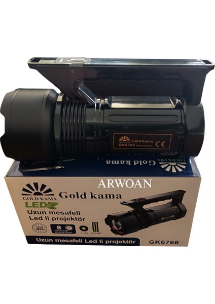 GK6766 LED Projektör Fener Uzun Menzilli Şarjlı El Feneri, Yüksek Lümenli