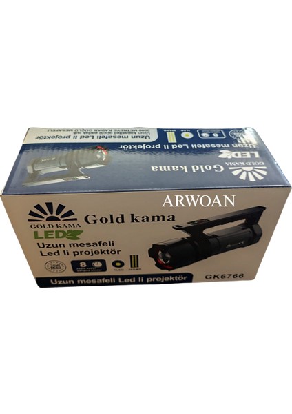 GK6766 LED Projektör Fener Uzun Menzilli Şarjlı El Feneri, Yüksek Lümenli