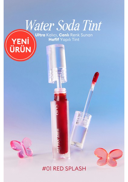 Ultra Kalıcı, Canlı Renk Sunan Hafif Yapılı Tint Clıo Water Soda Tint (01 Red Splash)