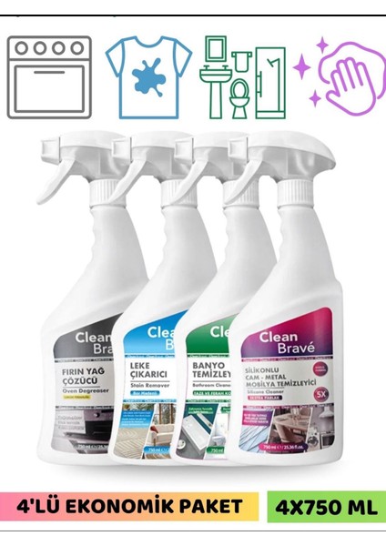 Temizlik Seti 750 ml x 4 – Yağ,banyo,leke, Genel Temizlik Ekonomik Paket