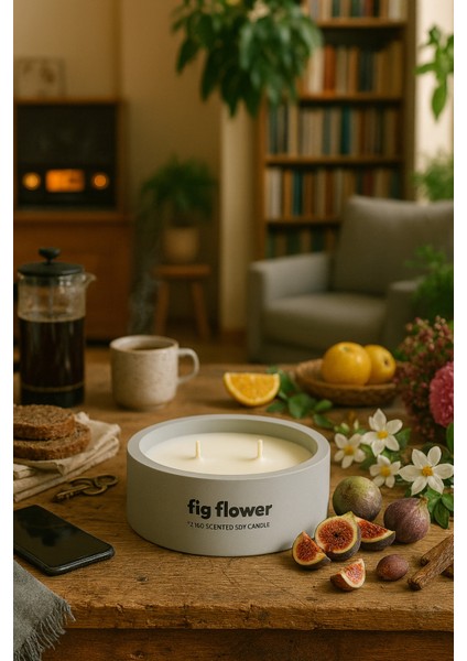 Dekoratif El Yapımı Yatay Mum : Çift Fitilli : Kokulu Soya Mum : Fig Flower