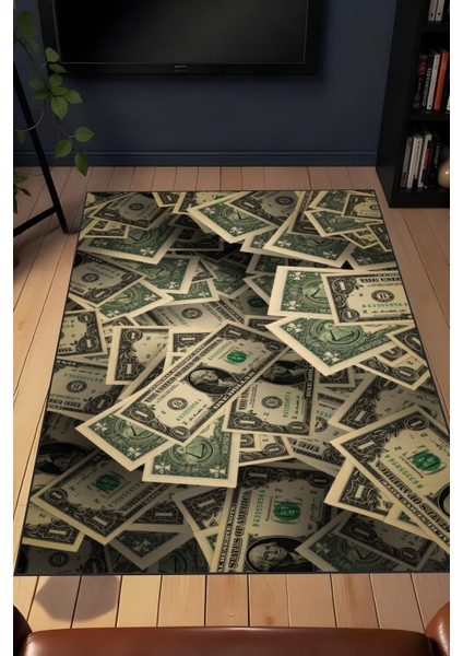 Makinede Yıkanabilir Dijital Baskı Dolar Desenli Gamer Halısı Kaymaz Taban Çocuk Halısı ve Yolluk