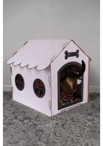 Ahşap Dekoratif Köpek Evi-Kulübesi, Küçük Irk Köpekler Için Kulübe, Köpek Kulübesi Beyaz-Siyah