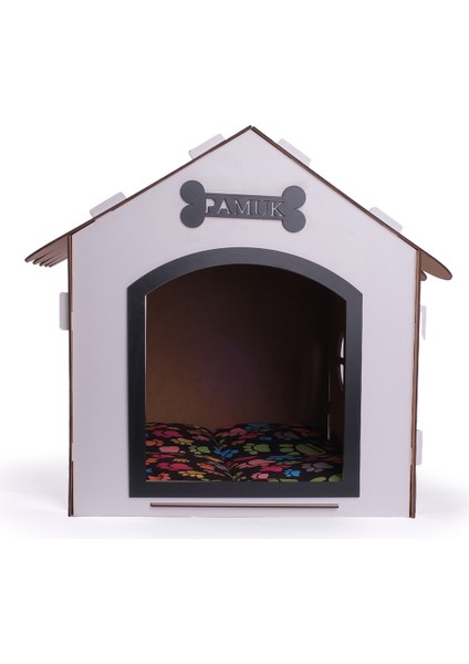 Ahşap Dekoratif Köpek Evi-Kulübesi, Küçük Irk Köpekler Için Kulübe, Köpek Kulübesi Beyaz-Siyah fırsatları