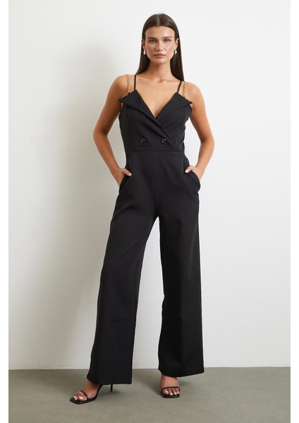 Zincir Detaylı Tulum Siyah