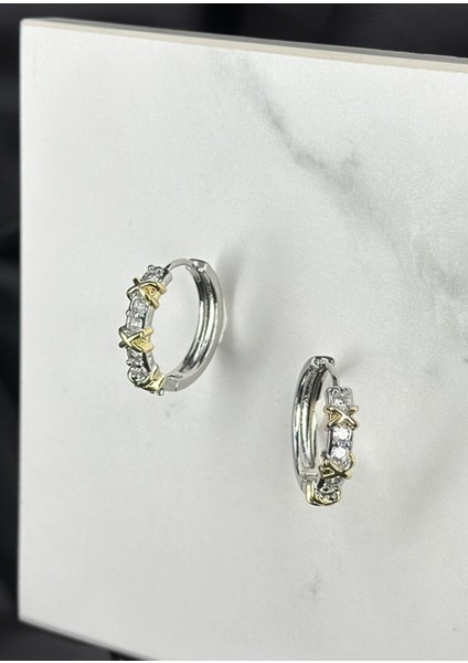 Çift Renk Xoxo Marka Model Halka Çelik Küpe