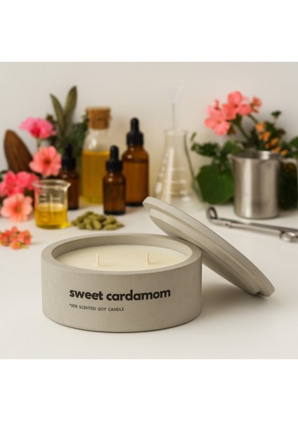 Dekoratif El Yapımı Yatay Mum : Çift Fitilli : Kokulu Soya Mum : Sweet Cardamom