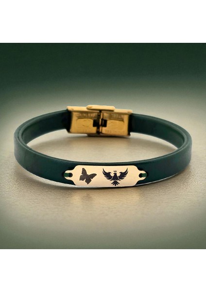14 Ayar Plakalı Altın Kral Kartal Temalı Yeşil Derili Kelebek Motifli Hediye BILEKLIK-650SEMBOL fiyatları