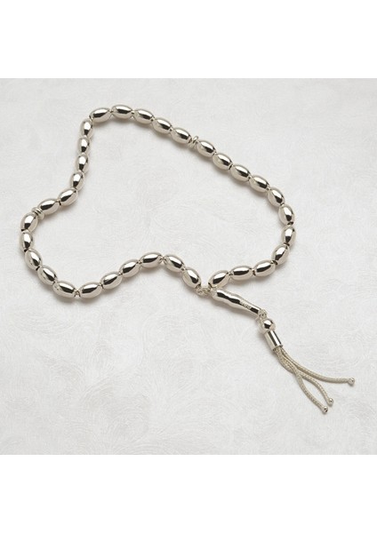 Düz Oval Gümüş Tesbih 6mm