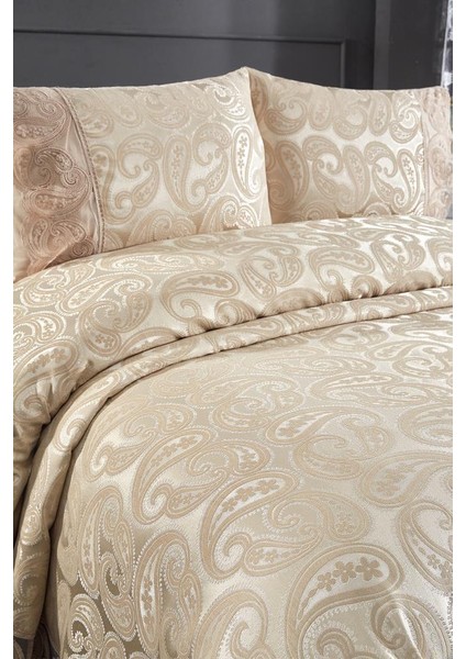 Şal 3 Parça Çift Kişilik Yatak Örtüsü Bej modelleri