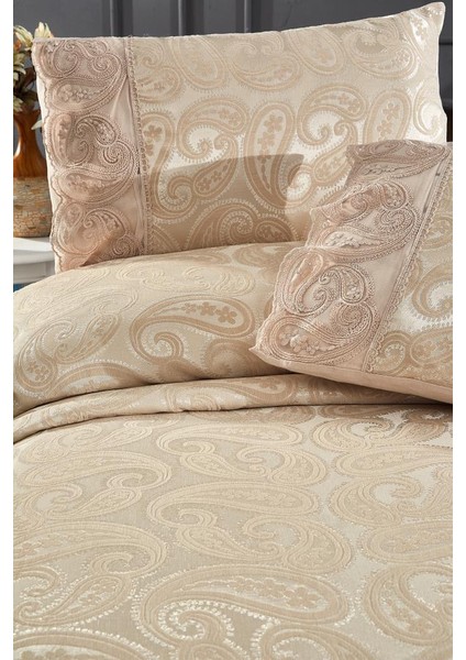 Şal 3 Parça Çift Kişilik Yatak Örtüsü Bej fırsatları