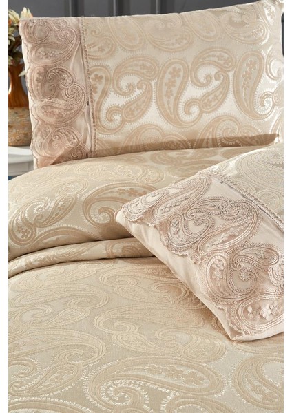 Şal 3 Parça Çift Kişilik Yatak Örtüsü Bej indirimleri