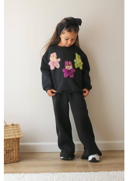 Labubu Detaylı Şardonlu Kız Çocuk Takım Kışlık Pamuklu Eşofman Takımı 3-4 Yaş - Siyah fiyatları