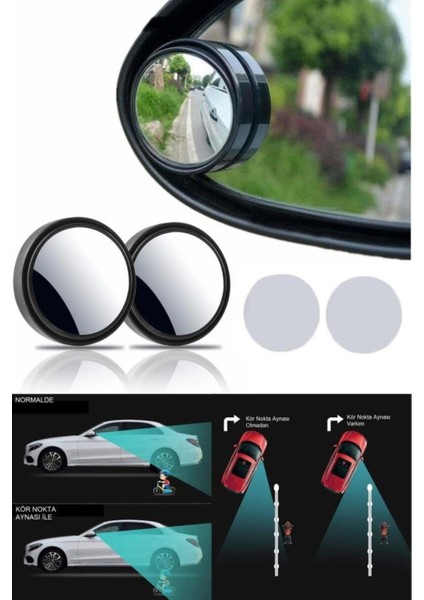 Siyah Ayarlanabilir 2 Li Set Araba ve Motorsiklet Için Güvenlik Artırıcı Kör Nokta Ayna Seti