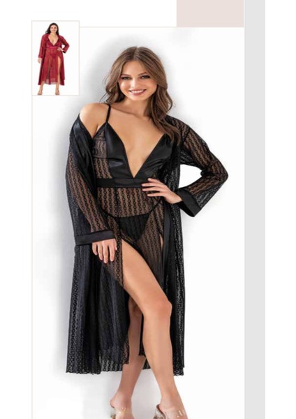 Iç Giyim Moongirl Saten Uzun Ikili Gecelik Takım