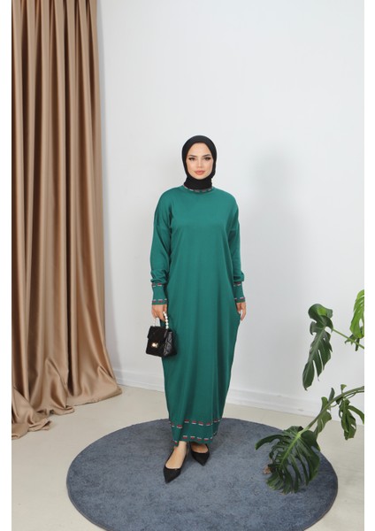 Şeritli Çift Renk Merserize Elbise