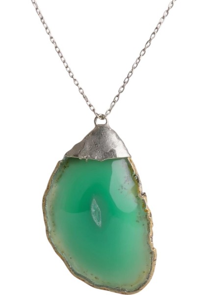 925 Ayar Gümüş Zincirli Yeşil Akik Kadın Kolye (Doğal Taş) fiyatları