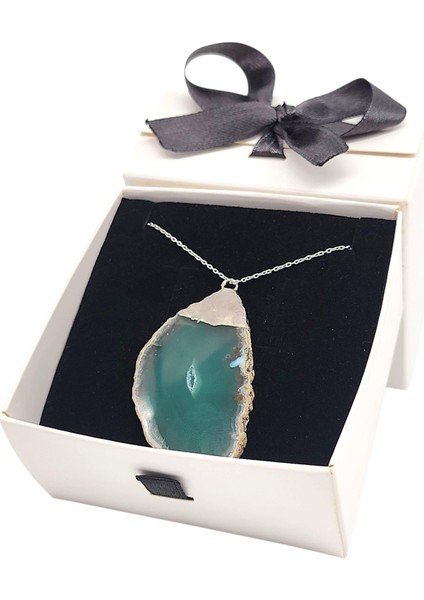 925 Ayar Gümüş Zincirli Yeşil Akik Kadın Kolye (Doğal Taş) modelleri