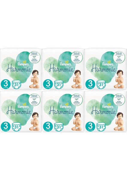 Pampers Harmonie Bebek Bezi Beden:3 (6-10KG) Midi 186 Adet Ekstra Ultra Fırsat Pk