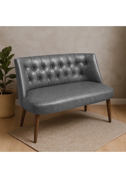 - Milano Ikili Koltuk Kanepe - Deri Kumaş - Gürgen Iskelet - Gri