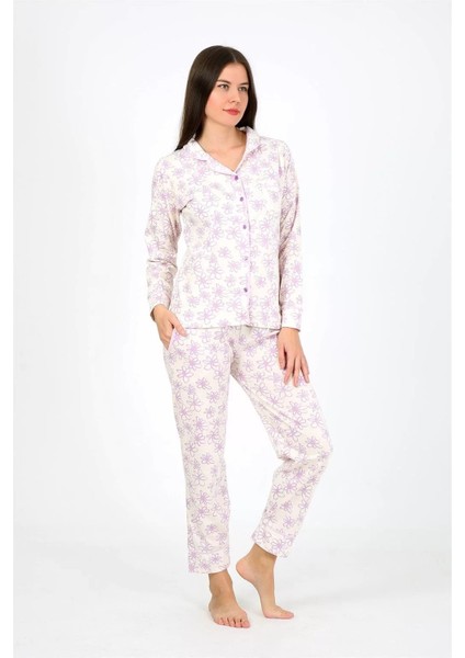 Kadın Penye Uzun Kol Pijama Takım Ekru indirimleri