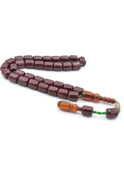 Dabbas Imzalı Kapsül Kesim Bordo Sıkma Kehribar Tesbih 002