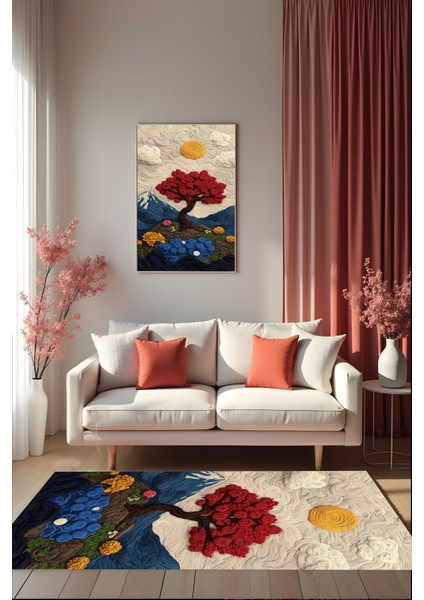 Dijital Baskı Renkli Çiçek Desenli Kaymaz Taban Leke Tutmaz Yıkanabilir Salon Halısı ve Yolluk