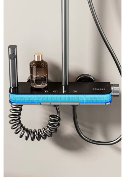 Aura-Dijital LED Göstergeli Piyano Tuşlu Termostatik Banyo Batarya Duş Sistemi Tepe Duş Seti modelleri