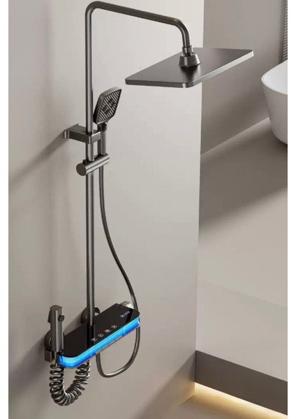 Aura-Dijital LED Göstergeli Piyano Tuşlu Termostatik Banyo Batarya Duş Sistemi Tepe Duş Seti fırsatları