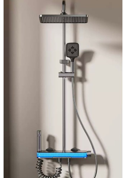 Aura-Dijital LED Göstergeli Piyano Tuşlu Termostatik Banyo Batarya Duş Sistemi Tepe Duş Seti indirimleri