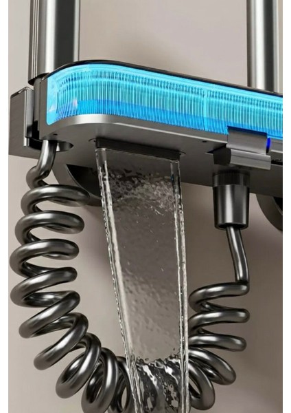 Aura-Dijital LED Göstergeli Piyano Tuşlu Termostatik Banyo Batarya Duş Sistemi Tepe Duş Seti