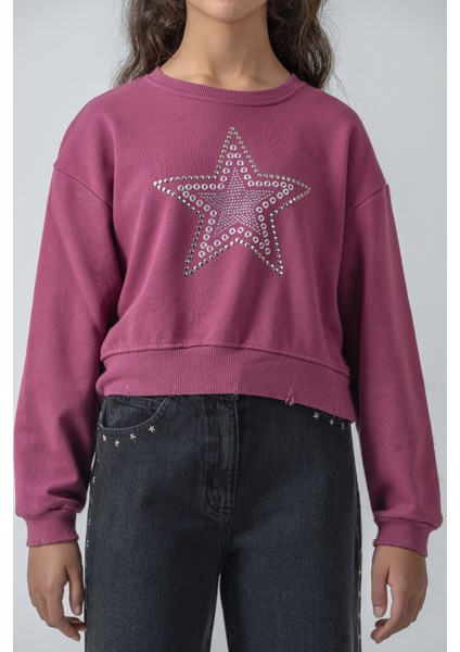 Kız Çocuk Taş Detaylı Yıldız Baskılı Sweatshirt fiyatları