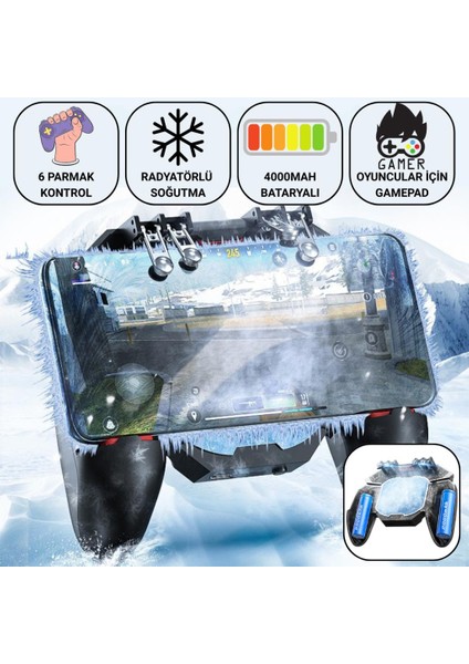 Profesyonel Yüksek Hassasiyetli 4000MAH Şarjlı 6 Parmak Telefon Soğutucu ve Joystick Gamepad Tetik