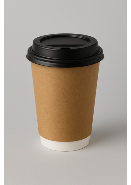 14 Oz Double Wall Kraft Görünüm Karton Bardak + Siyah Kapaklı 25'li fırsatları