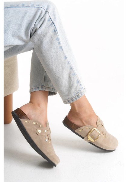 Kadın Mantar Taban Kışlık Önü Kapalı Sabo Günlük Rahat Bej Troklu Ev Terliği 1 Beden Büyük Tercih Ediniz. modelleri