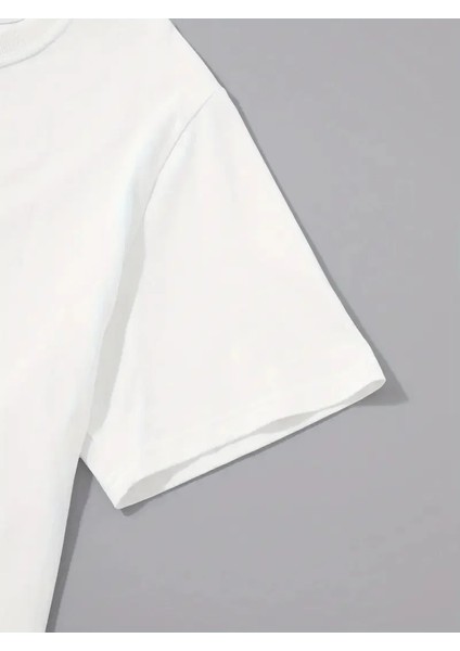 20/1 Penye Compack Palmiye Ön Baskılı Oversize Bisiklet Yaka Kısa Kol Yazlık T-Shirt - Beyaz fiyatları