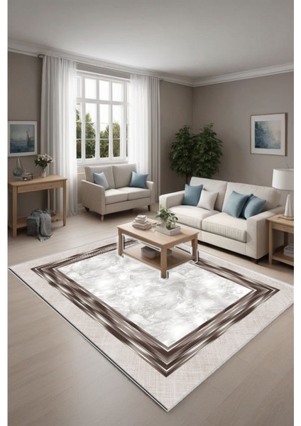 Krem Dijital Baskı Salon Halısı Kaymaz Tabanlı Yıkanabilir Halı Yolluk