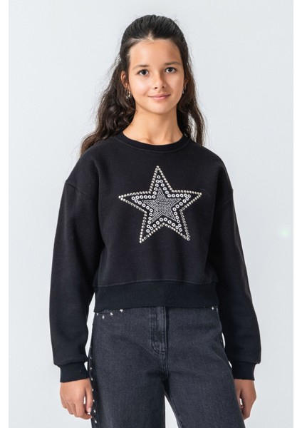 Kız Çocuk Taş Detaylı Yıldız Baskılı Sweatshirt fiyatları