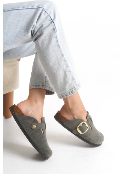 Kadın Mantar Taban Kışlık Önü Kapalı Sabo Günlük Rahat Haki Ev Terliği 1 Beden Büyük Tercih Ediniz. fiyatları