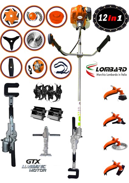 Lombard 13 Parça Özel Set Çapa Seti+ Yan Tipi Benzinli Motorlu Tırpan + Zeytin Badem Hasat Makinası